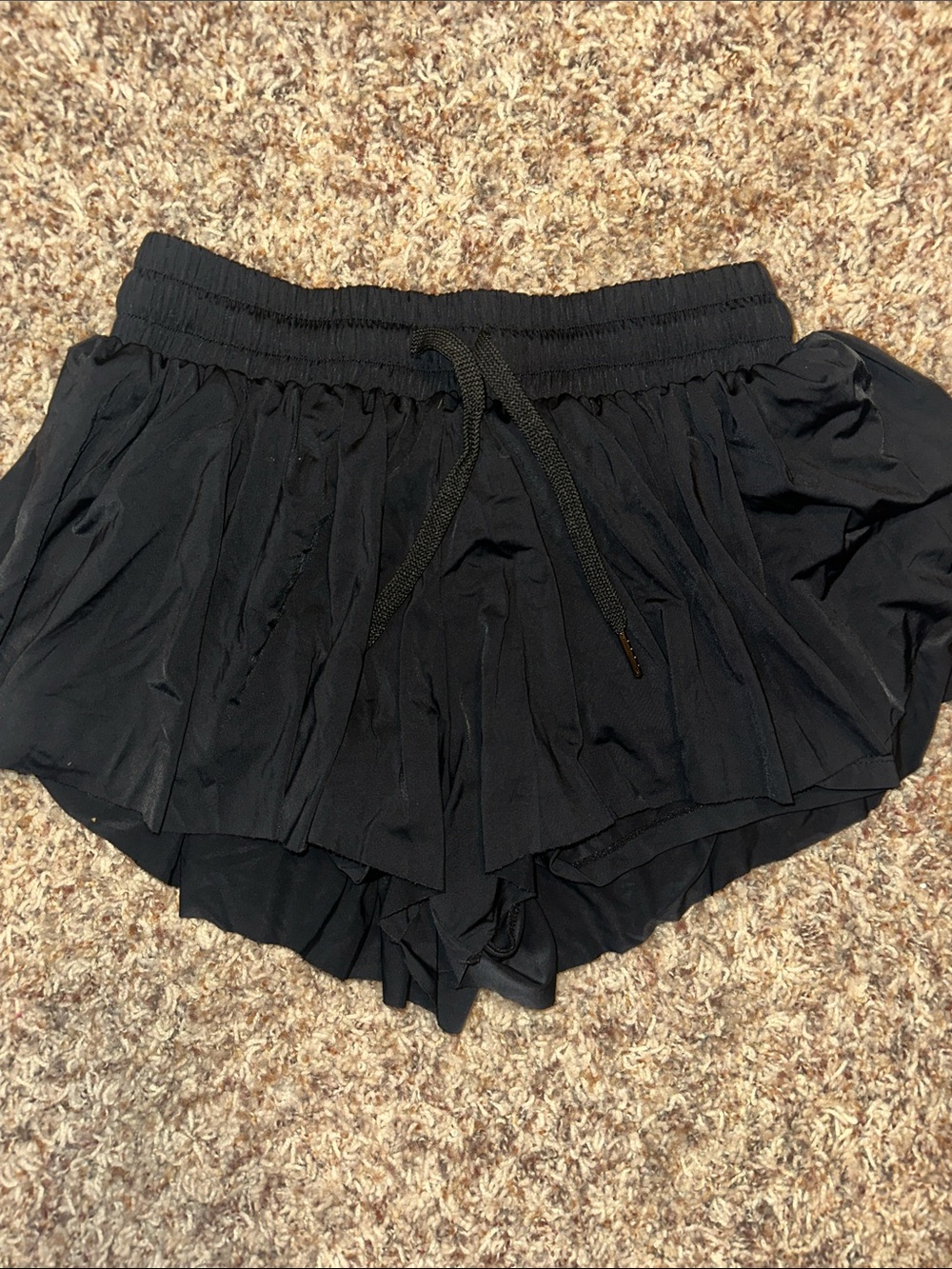 Amazon Black Layered Ruffle Athletic Drawstring Shorts